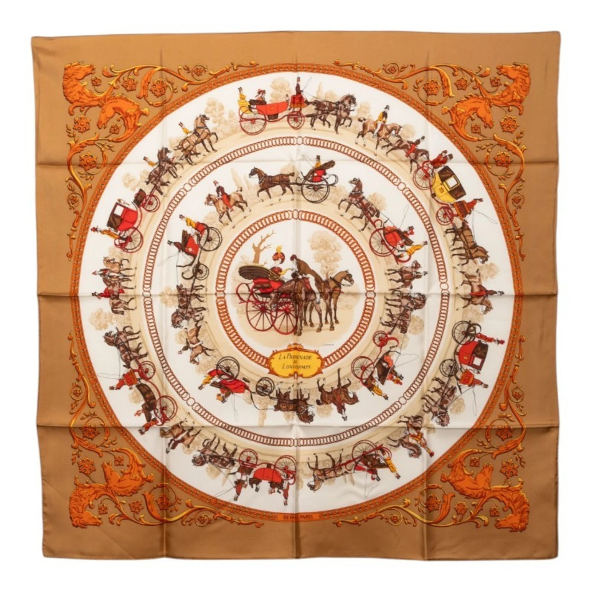 Hermes Authentic Brown Silk Scarf Hermes Authentic Brown Silk Scarf